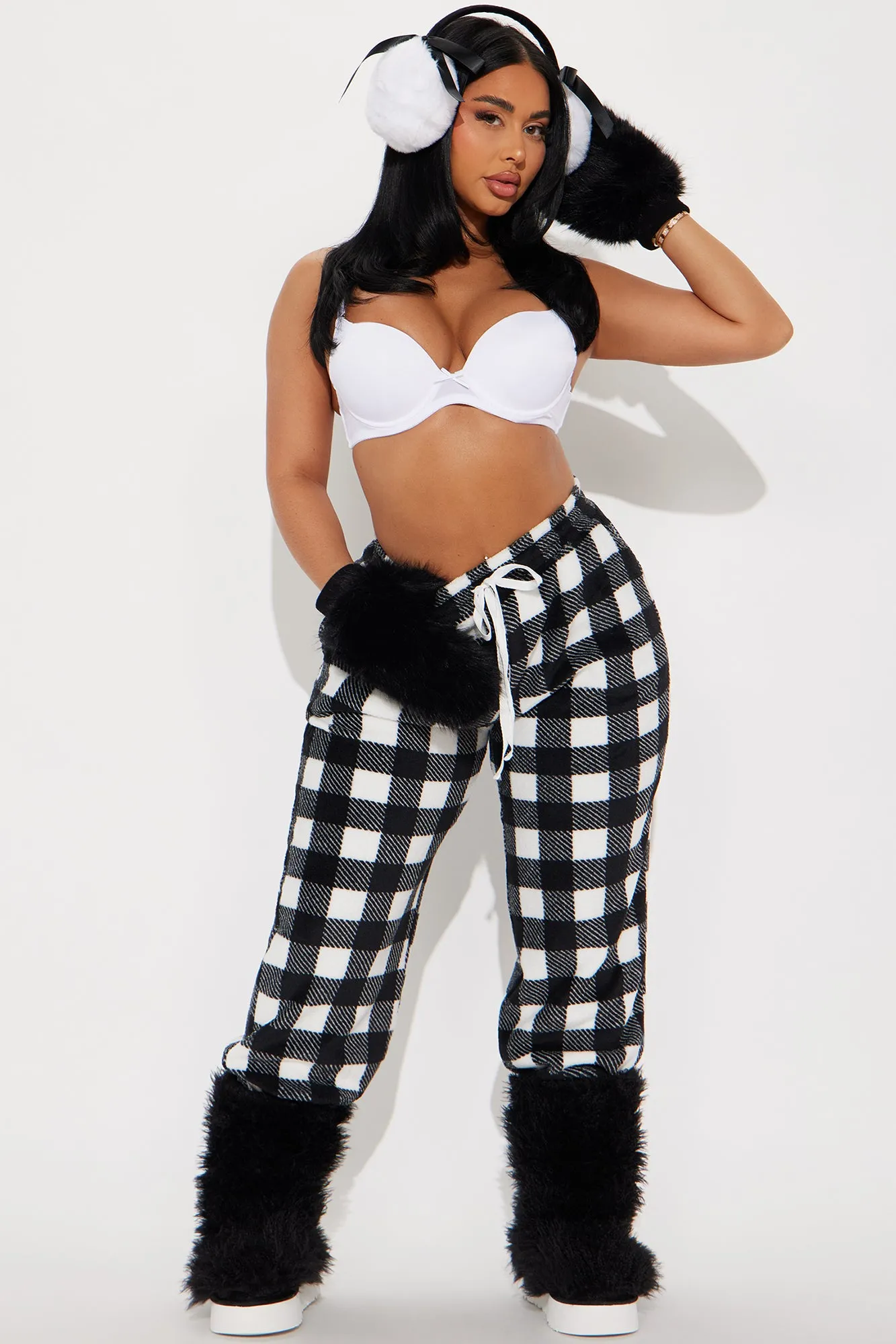 Always Cozy Plush PJ Pants - Black/White