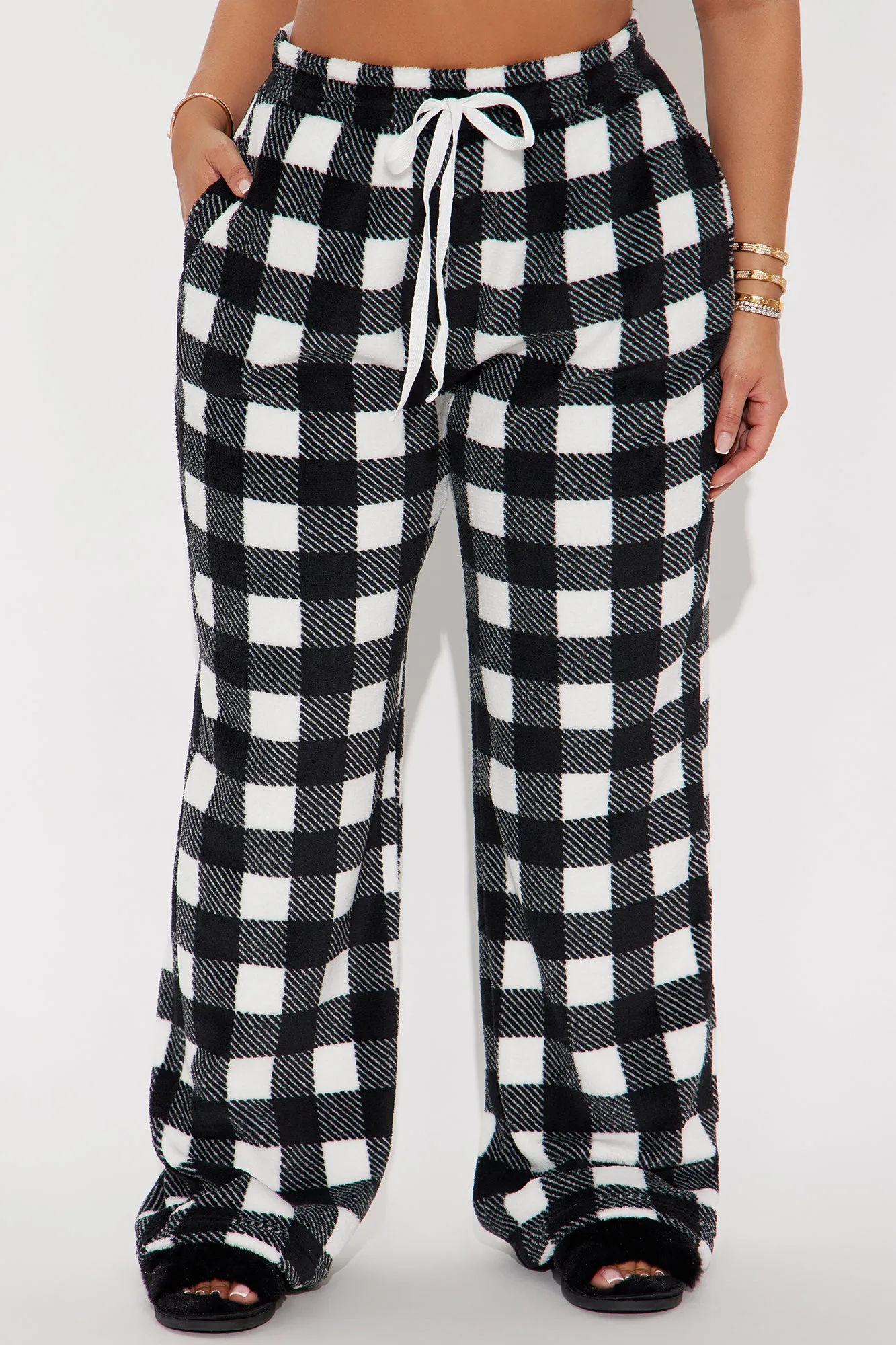 Always Cozy Plush PJ Pants - Black/White