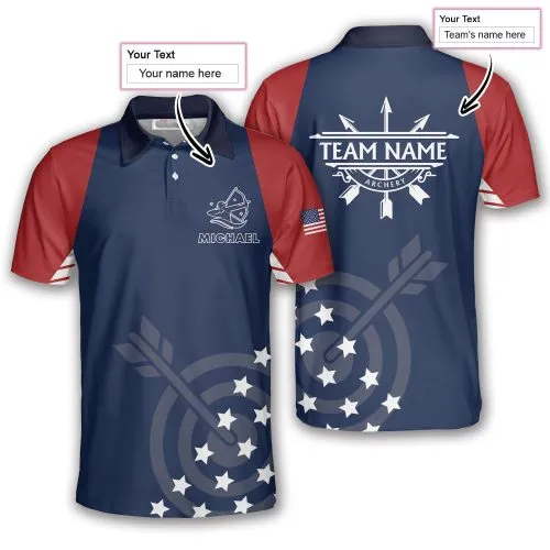 American Flag Patriotic Star Pattern Custom Archery Shirts for Men, Uniform Shirt Archery Team