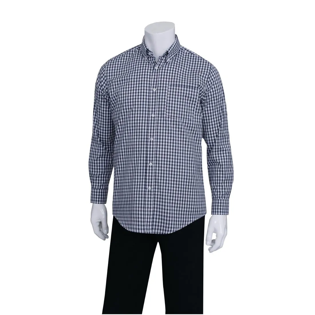 B676-L Chef Works Mens Dress Shirt Dark Navy Gingham L