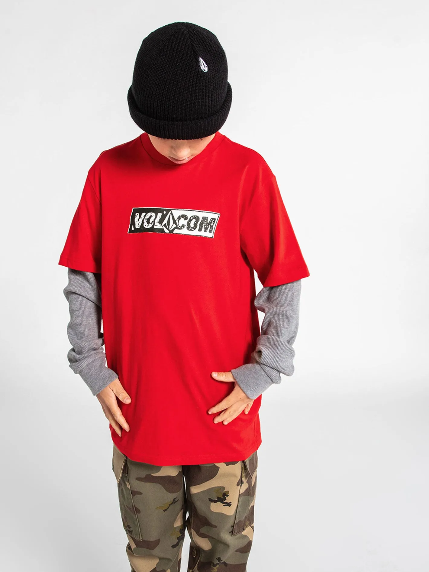 Big Boys Split Stone Long Sleeve Tee - Ribbon Red