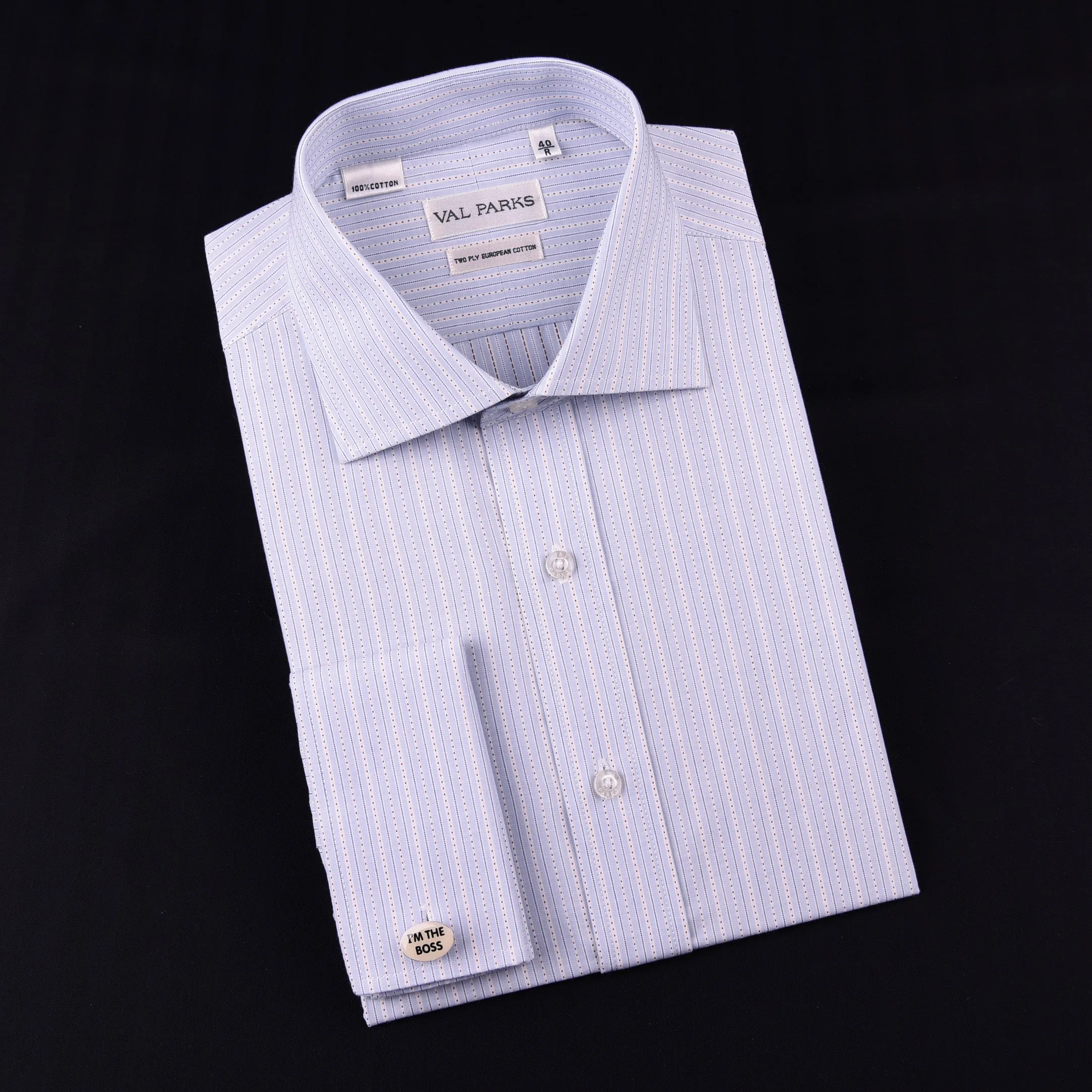 Blue Designer Striped Formal Business Dress Shirt Egyptian Cotton Luxury Style