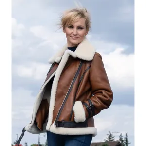 Brown B3 RAF Aviator Shearling Leather Jacket for Women