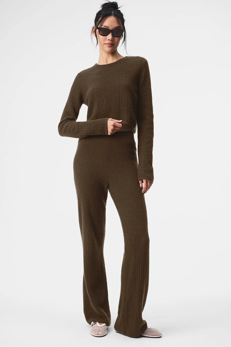 Cashmere High-Waist Plush Waffle Pant - Espresso