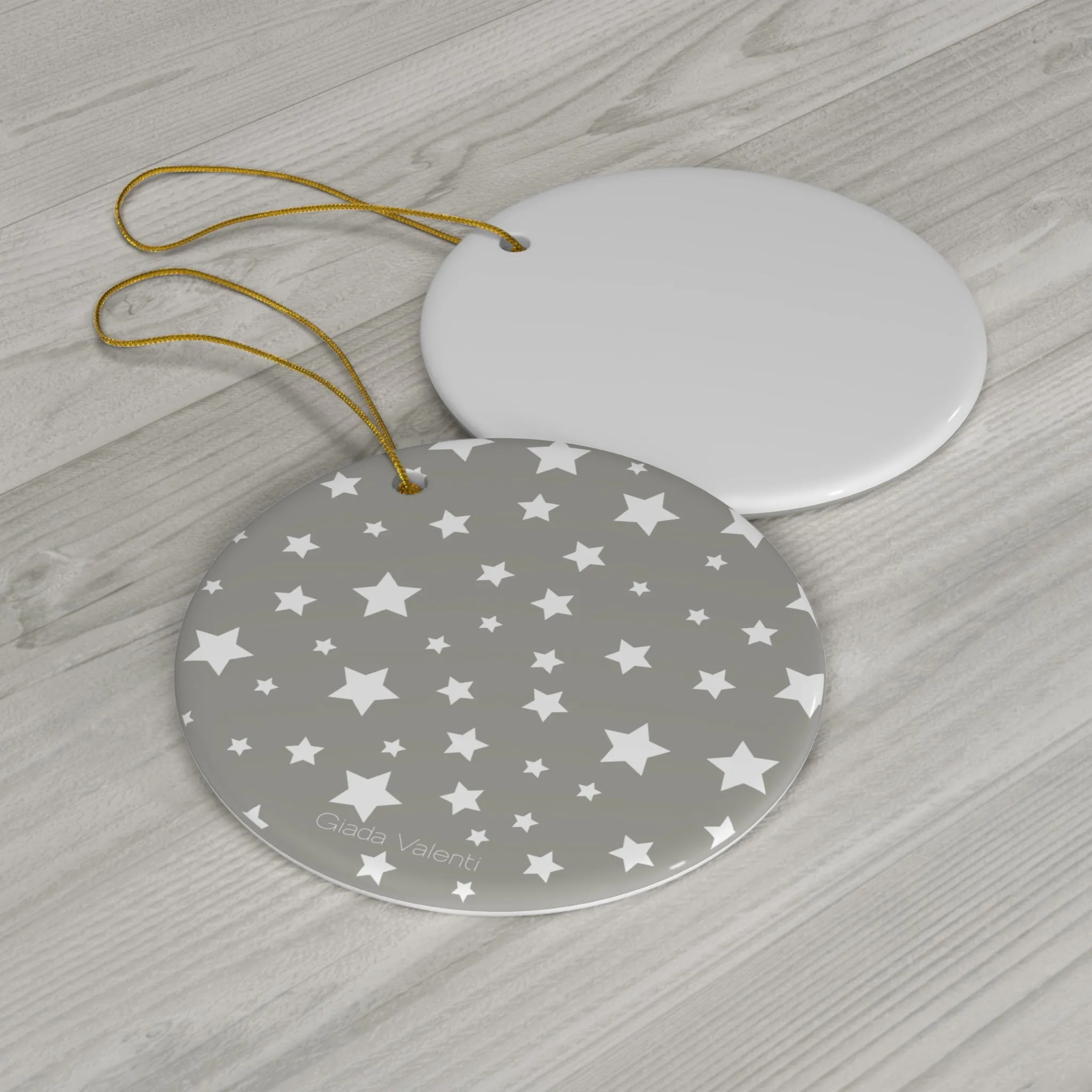 Ceramic Ornament with Italian Design print | Silver White Stars | Giada Valenti | Christmas Ornament | Christmas Gift