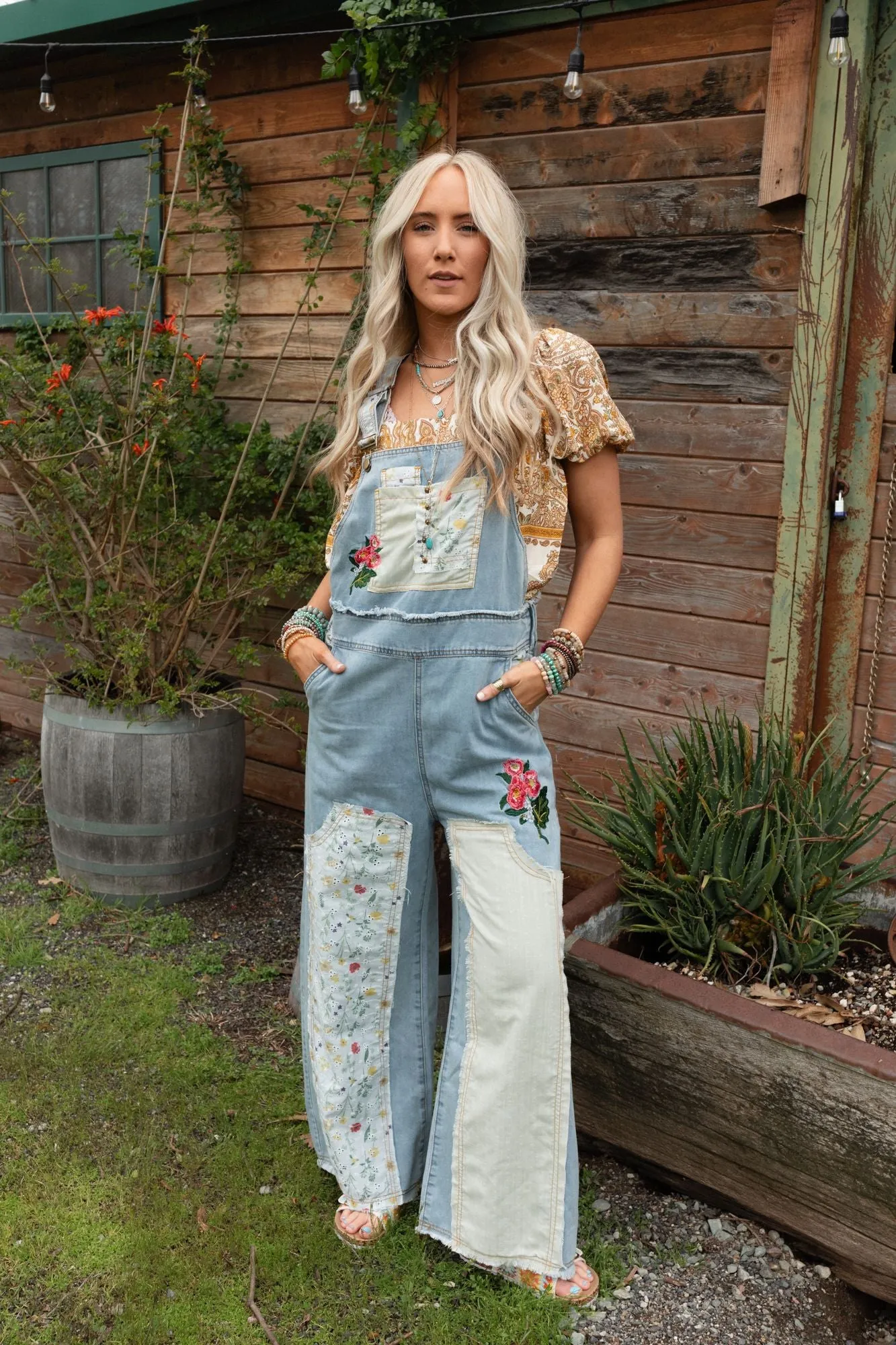 City Garden Floral Overalls - Denim