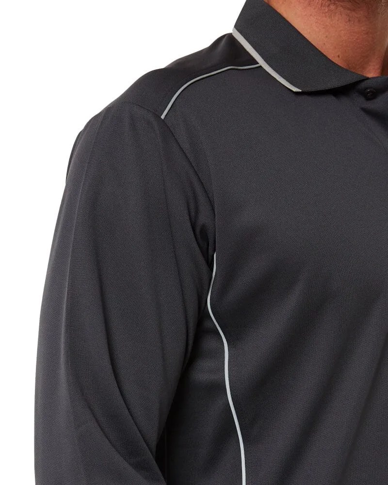 Cool Mesh LS Polo Shirt With Reflective Piping - Charcoal