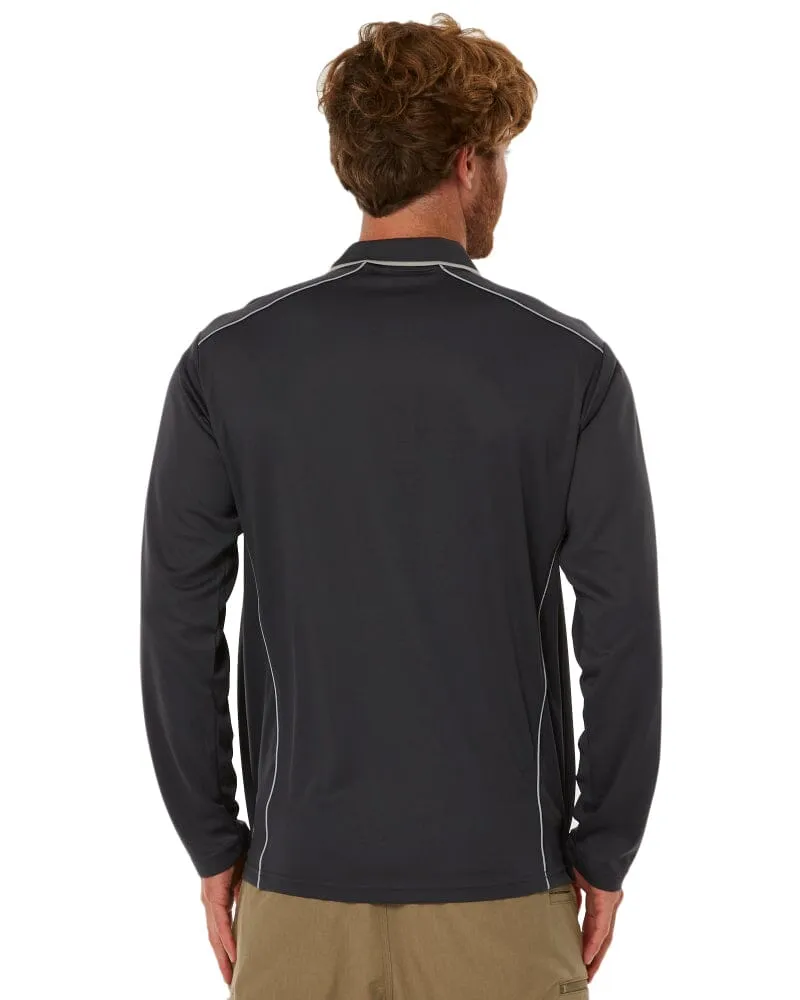 Cool Mesh LS Polo Shirt With Reflective Piping - Charcoal