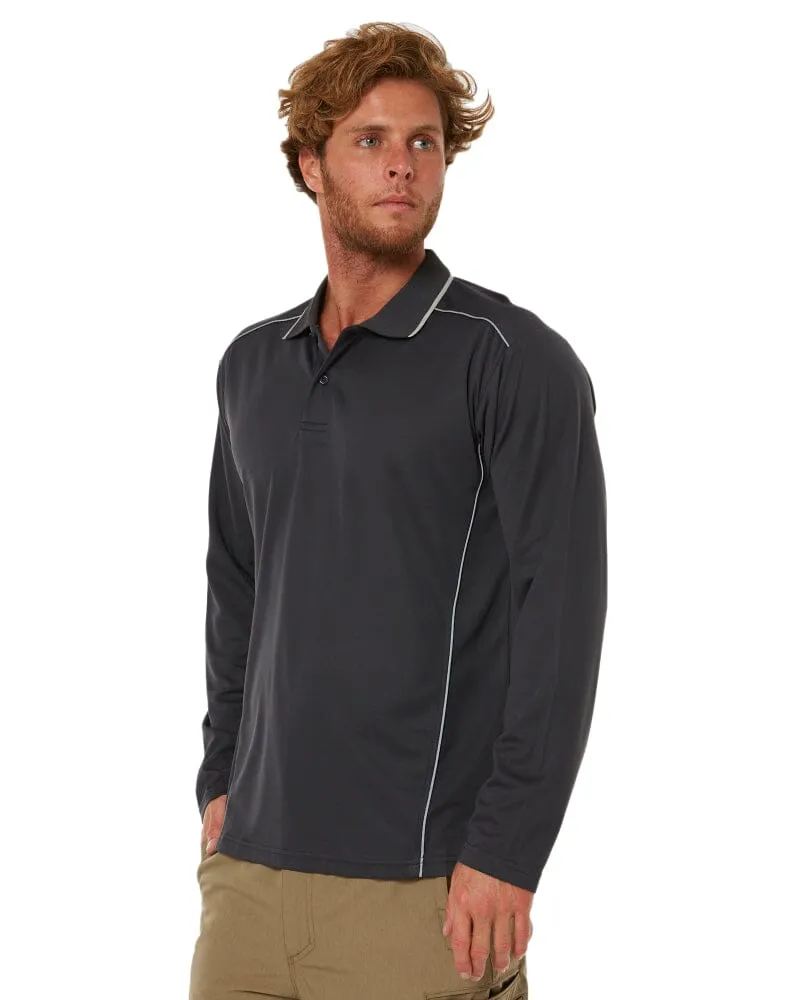 Cool Mesh LS Polo Shirt With Reflective Piping - Charcoal