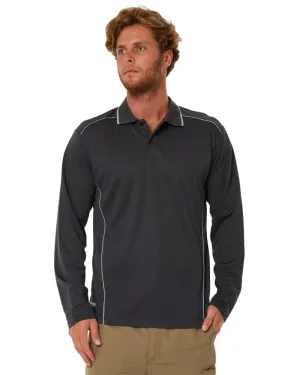 Cool Mesh LS Polo Shirt With Reflective Piping - Charcoal