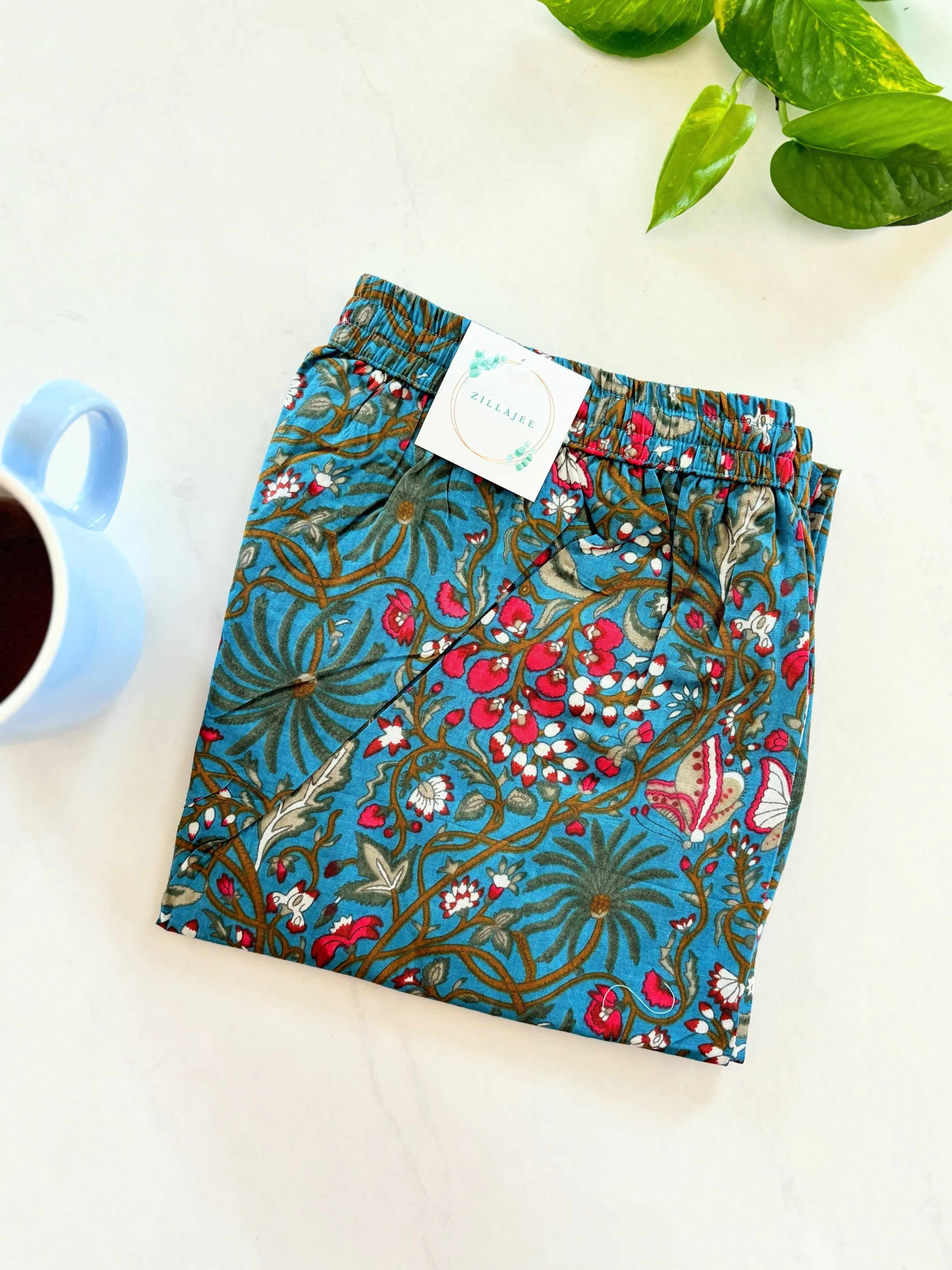 Cotton Pajama Pants Women - Midnight Butterfly