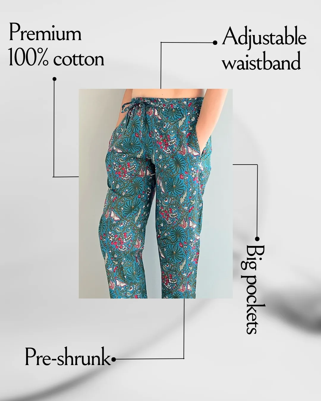 Cotton Pajama Pants Women - Midnight Butterfly