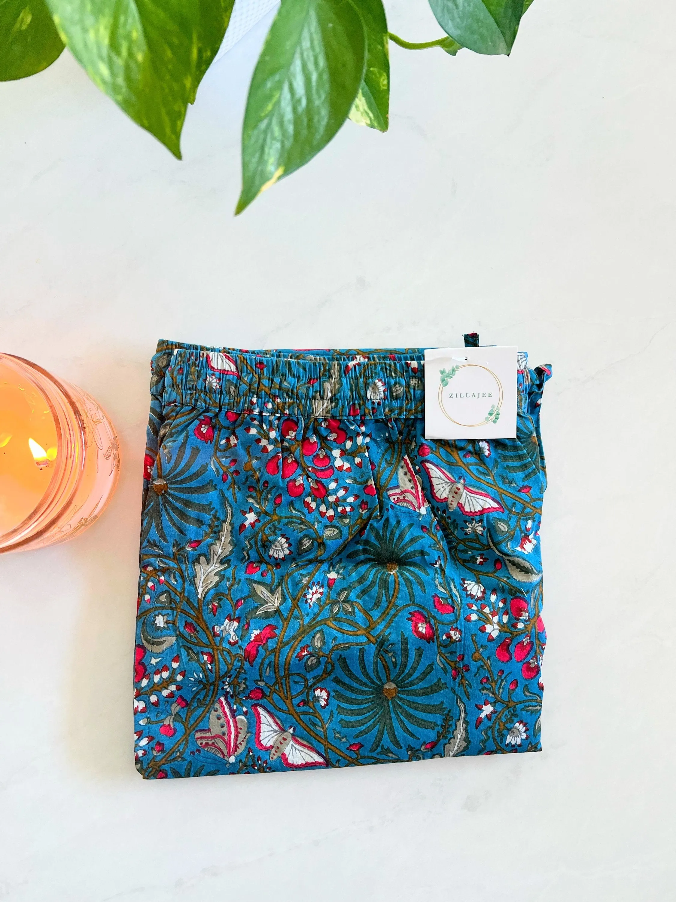 Cotton Pajama Pants Women - Midnight Butterfly