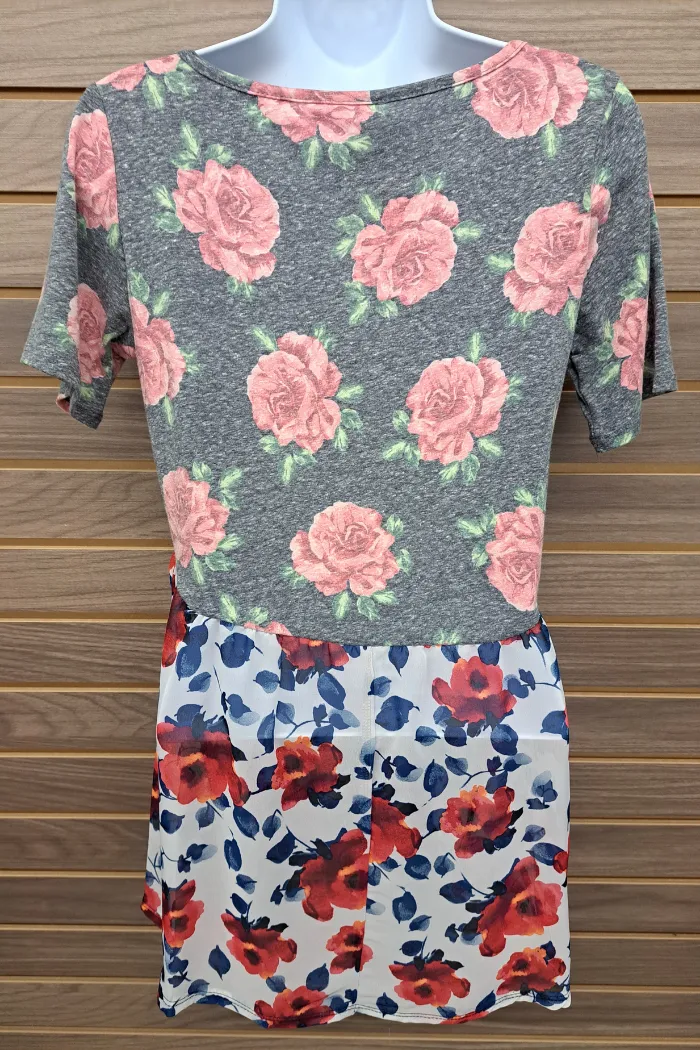 Cotton/chiffon bottom floral short sleeve