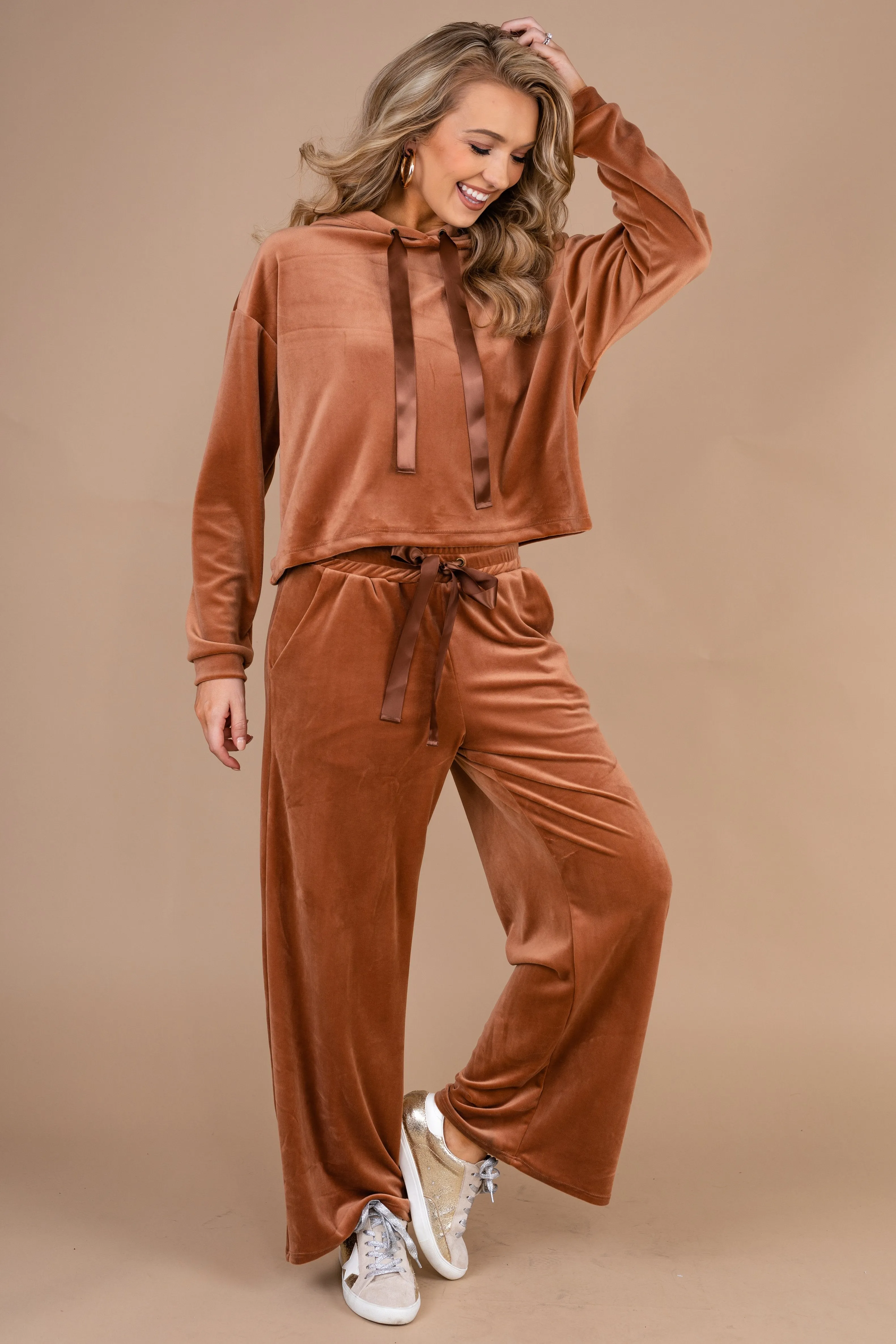 Cozy Confessions Brick Orange Velvet Pants