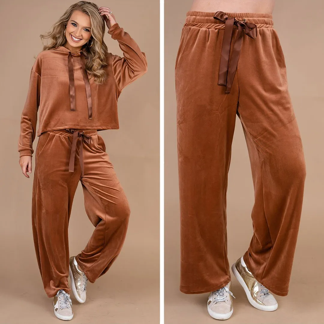 Cozy Confessions Brick Orange Velvet Pants