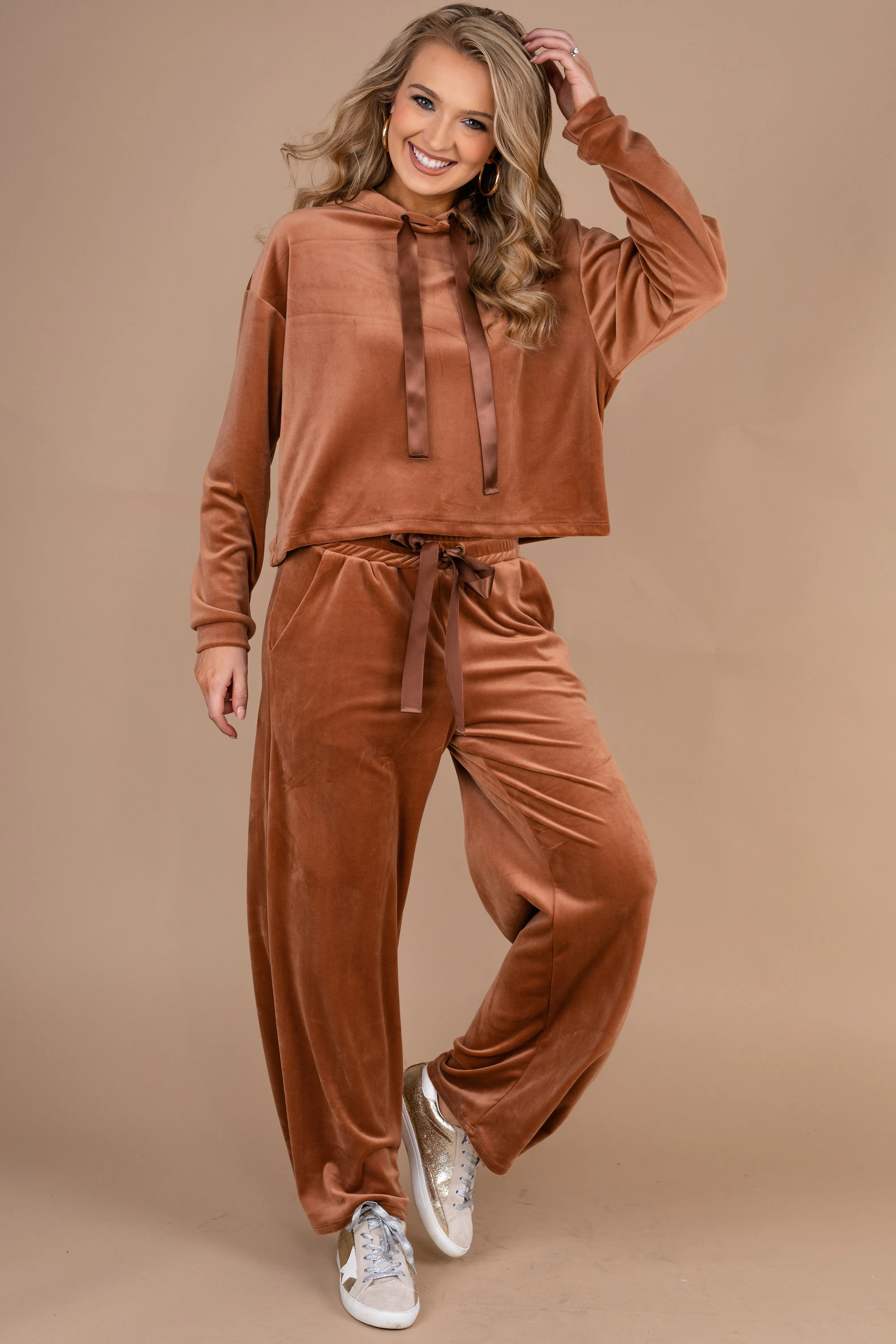 Cozy Confessions Brick Orange Velvet Pants