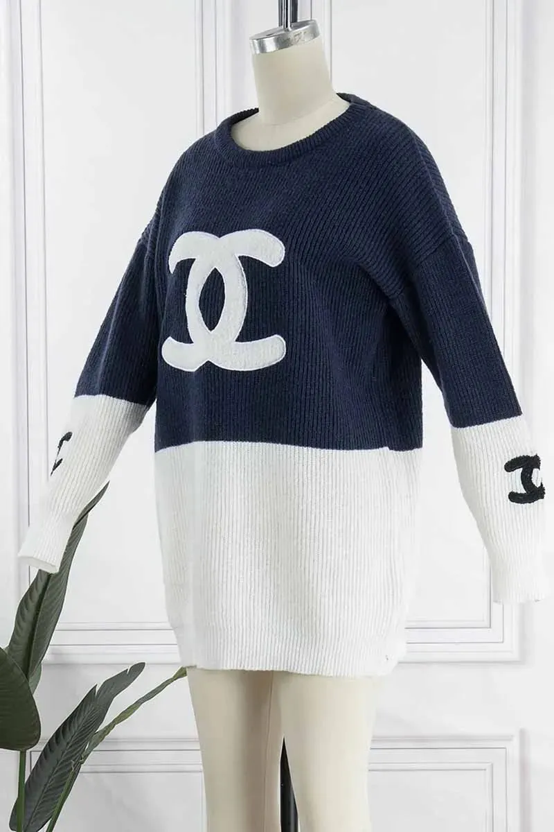 Cozy Oversized Navy/White/Black Sweater