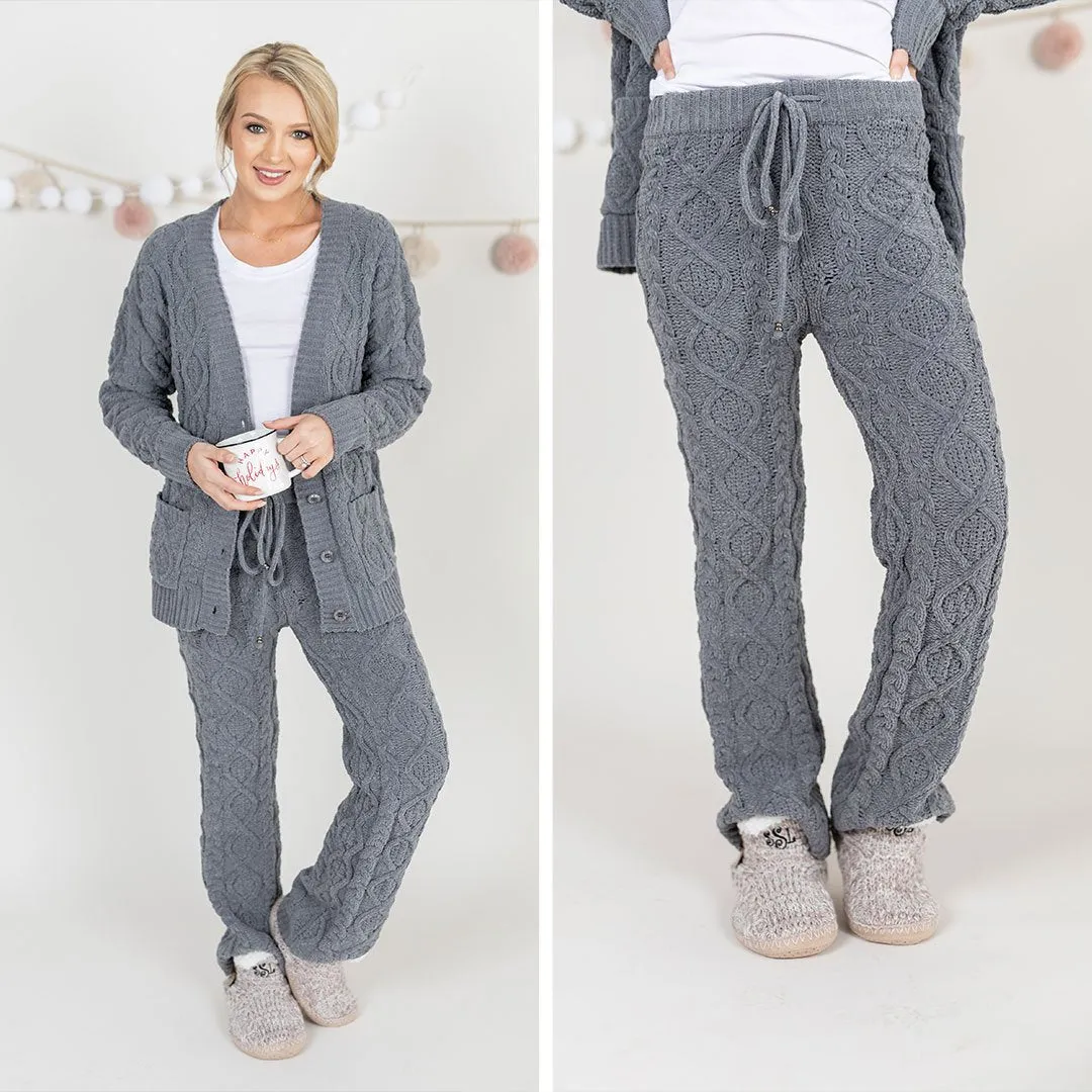 Cozy Winter Nights Gray Cable Knit Pajama Pants