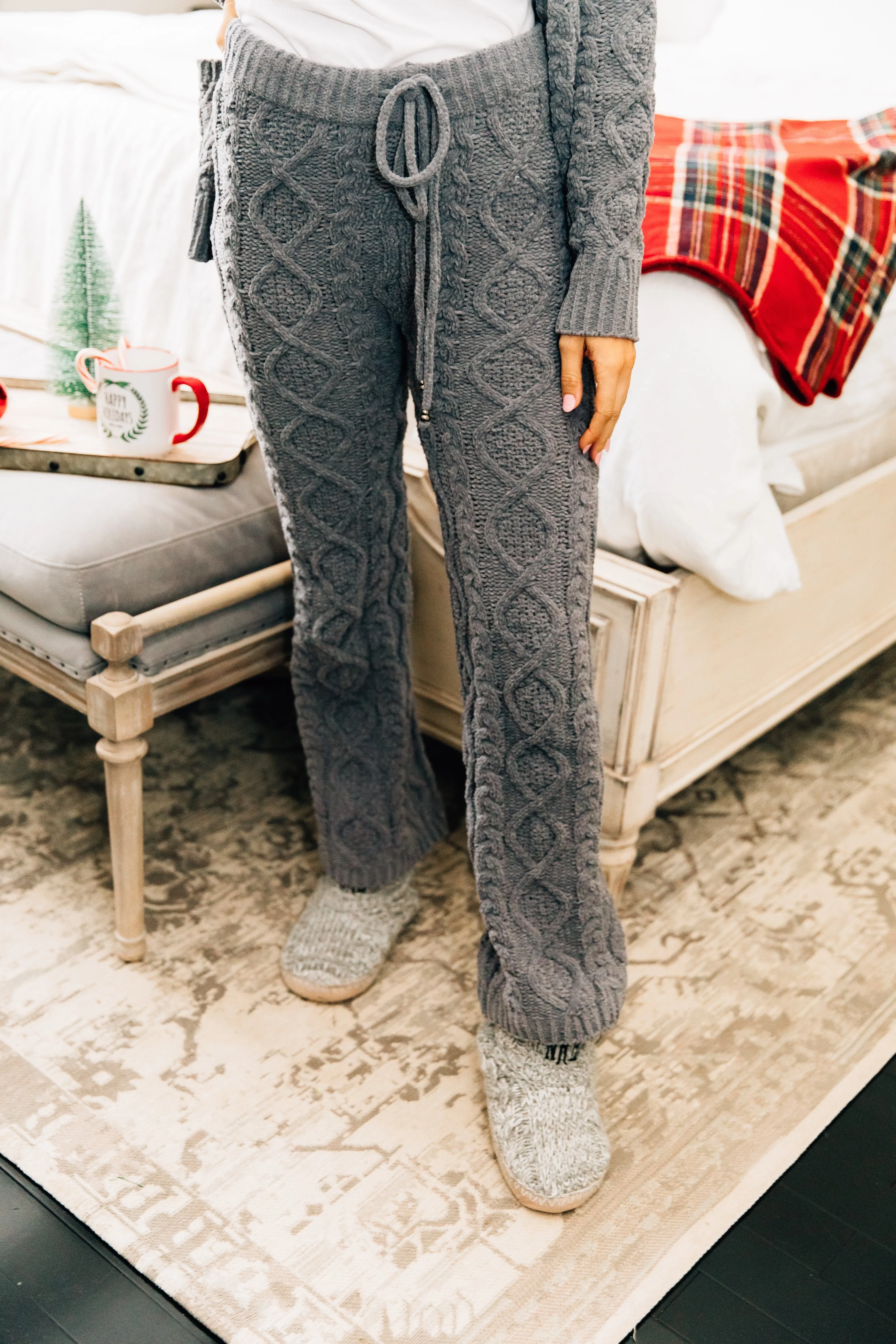 Cozy Winter Nights Gray Cable Knit Pajama Pants