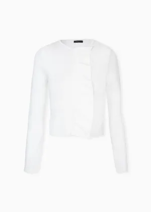 Demi - Designer White Womens Knit Jacket with Ruffle