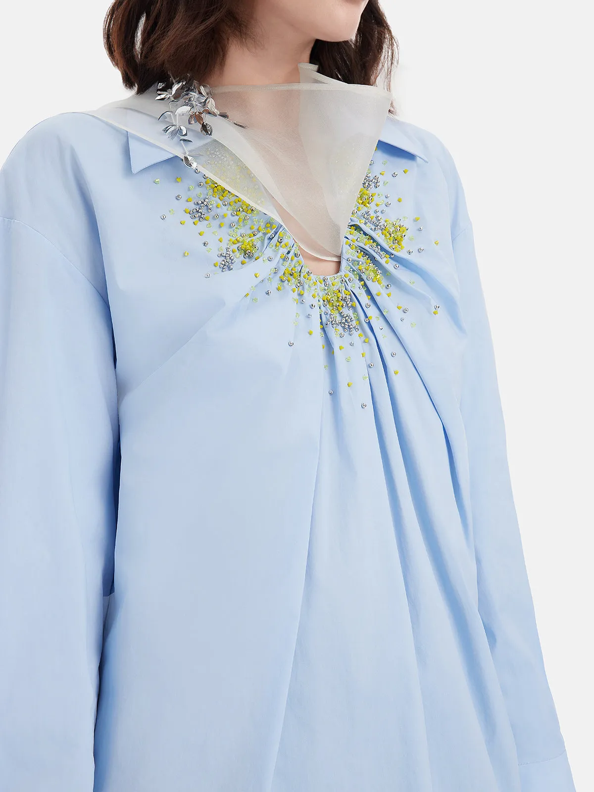 Embellished U-Neck Beaded Blouse