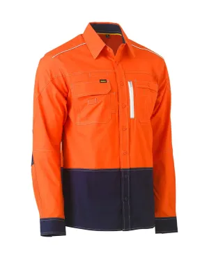 Flex and Move Two Tone Hi Vis Utility LS Shirt * - Orange/Navy