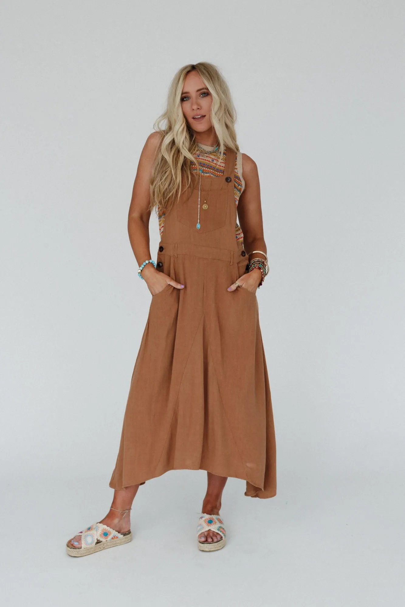 Good Habits Overalls Dress - Camel