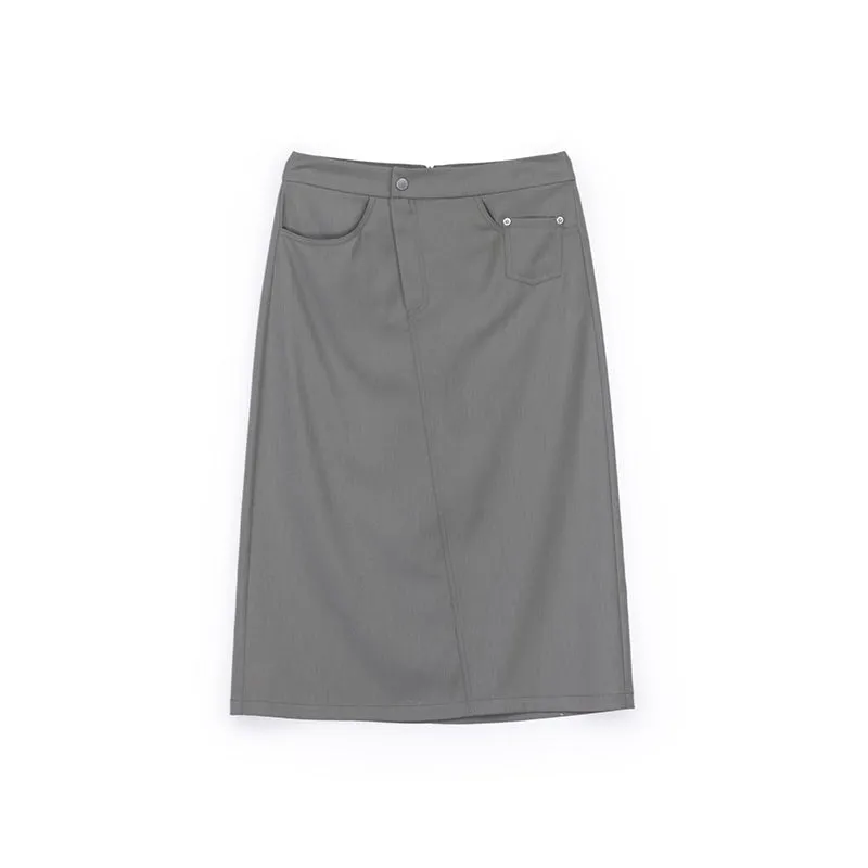 Grey Green Utility Straight Midi Skirt