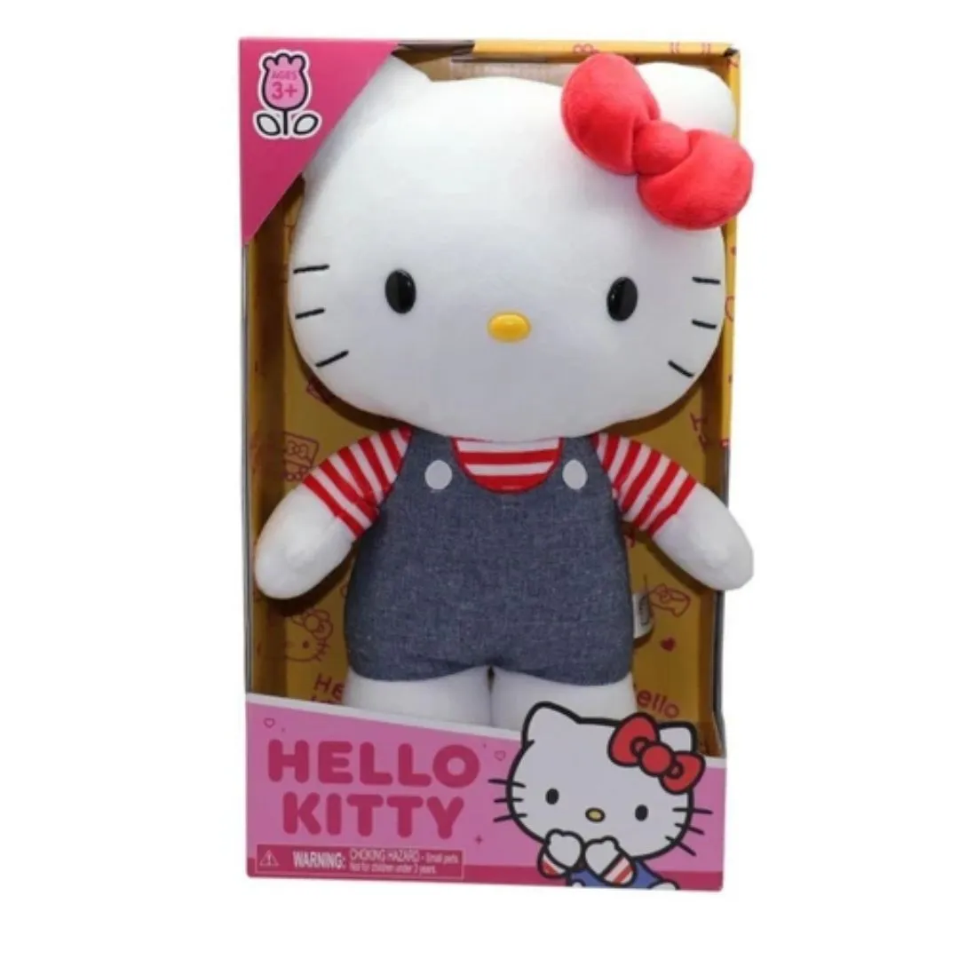 Hello Kitty White Blue Overalls Medium Plush