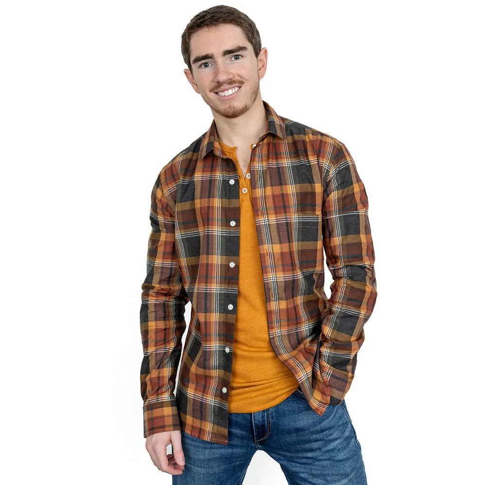 ISAAC Long Sleeve Shirt in Brushed Cotton Earthtone Plaid