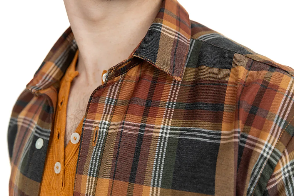 ISAAC Long Sleeve Shirt in Brushed Cotton Earthtone Plaid