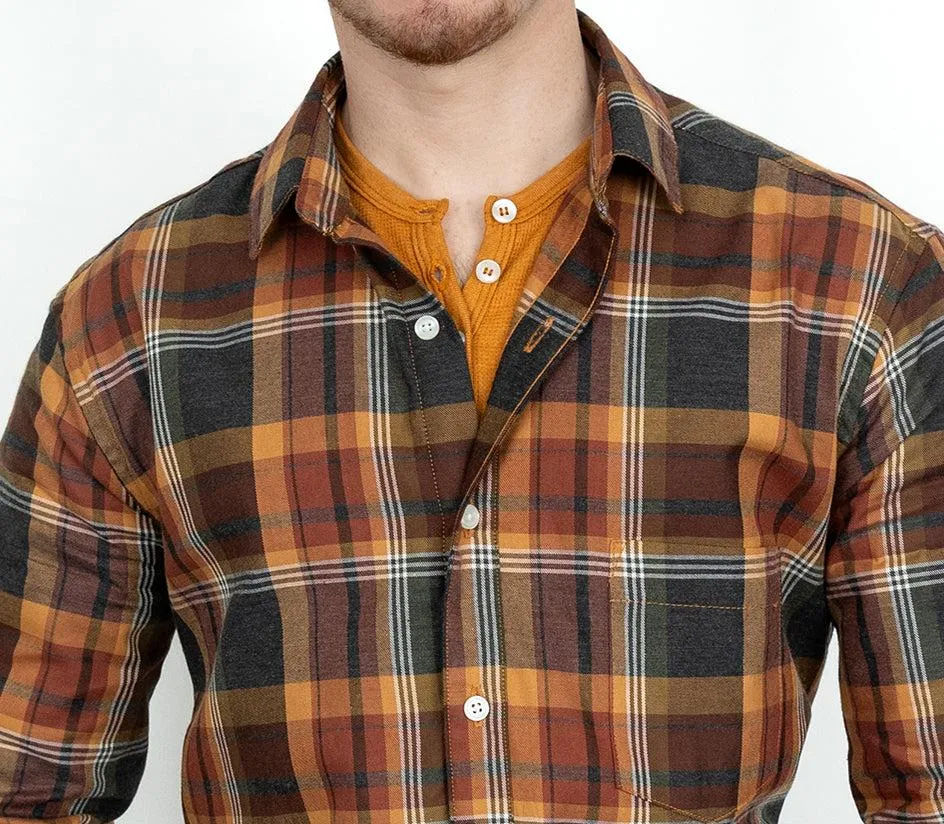 ISAAC Long Sleeve Shirt in Brushed Cotton Earthtone Plaid