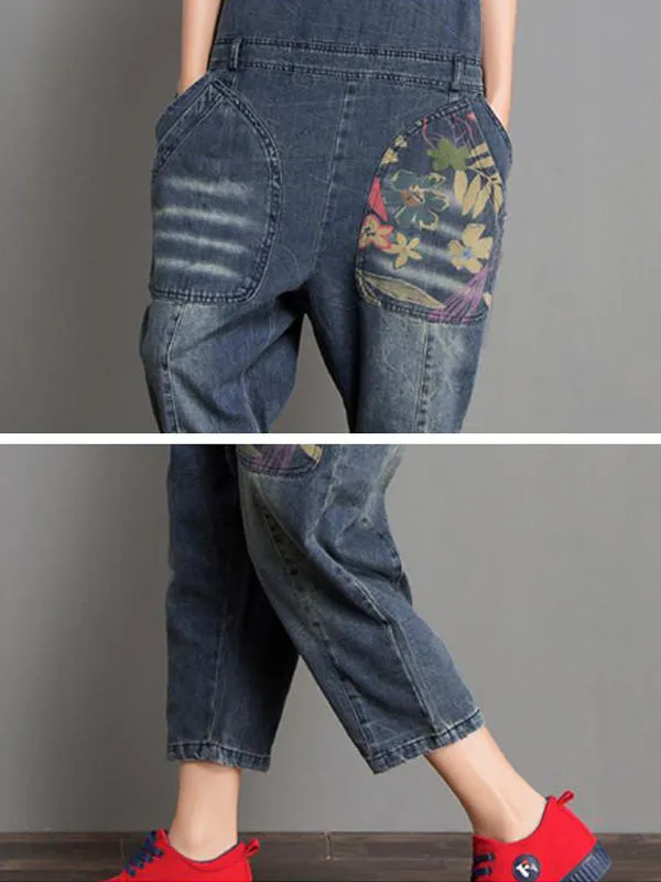 Joy Ethnic Denim Abrasion Overall Dungarees