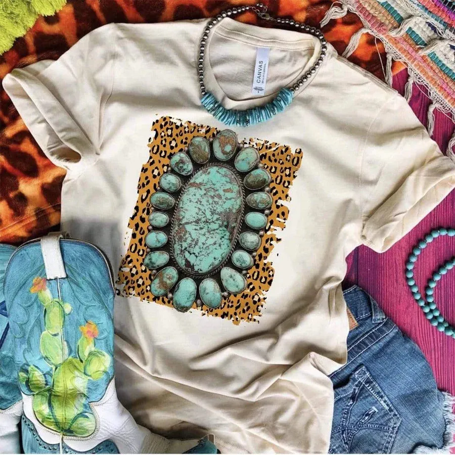 Leopard Turquoise Tee