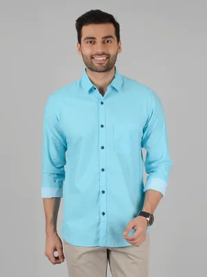 Light Blue Solid Slim Fit Casual Shirt | JadeBlue