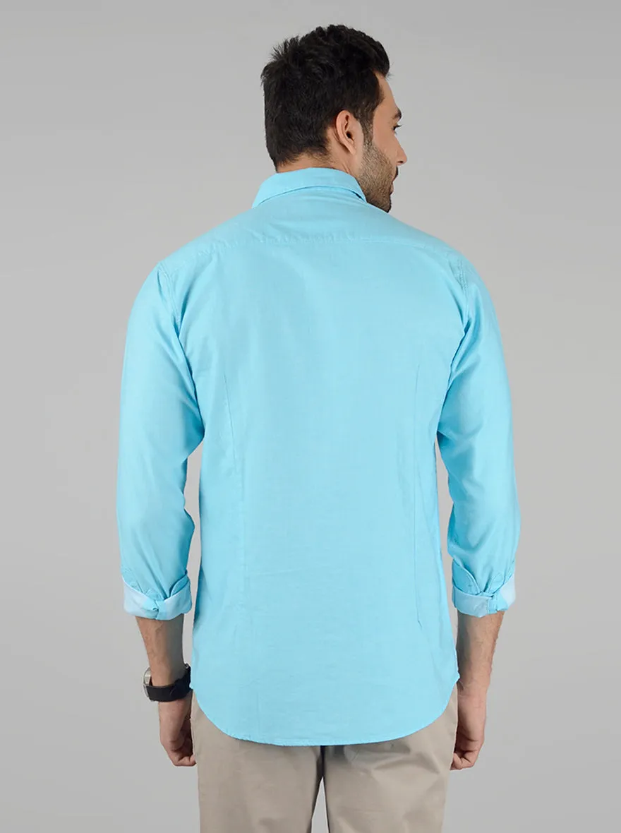 Light Blue Solid Slim Fit Casual Shirt | JadeBlue