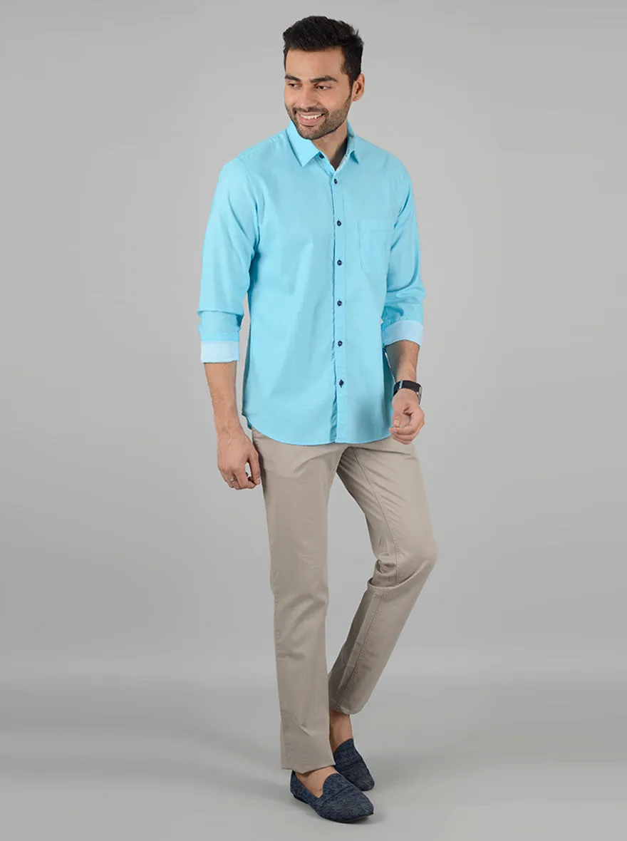 Light Blue Solid Slim Fit Casual Shirt | JadeBlue