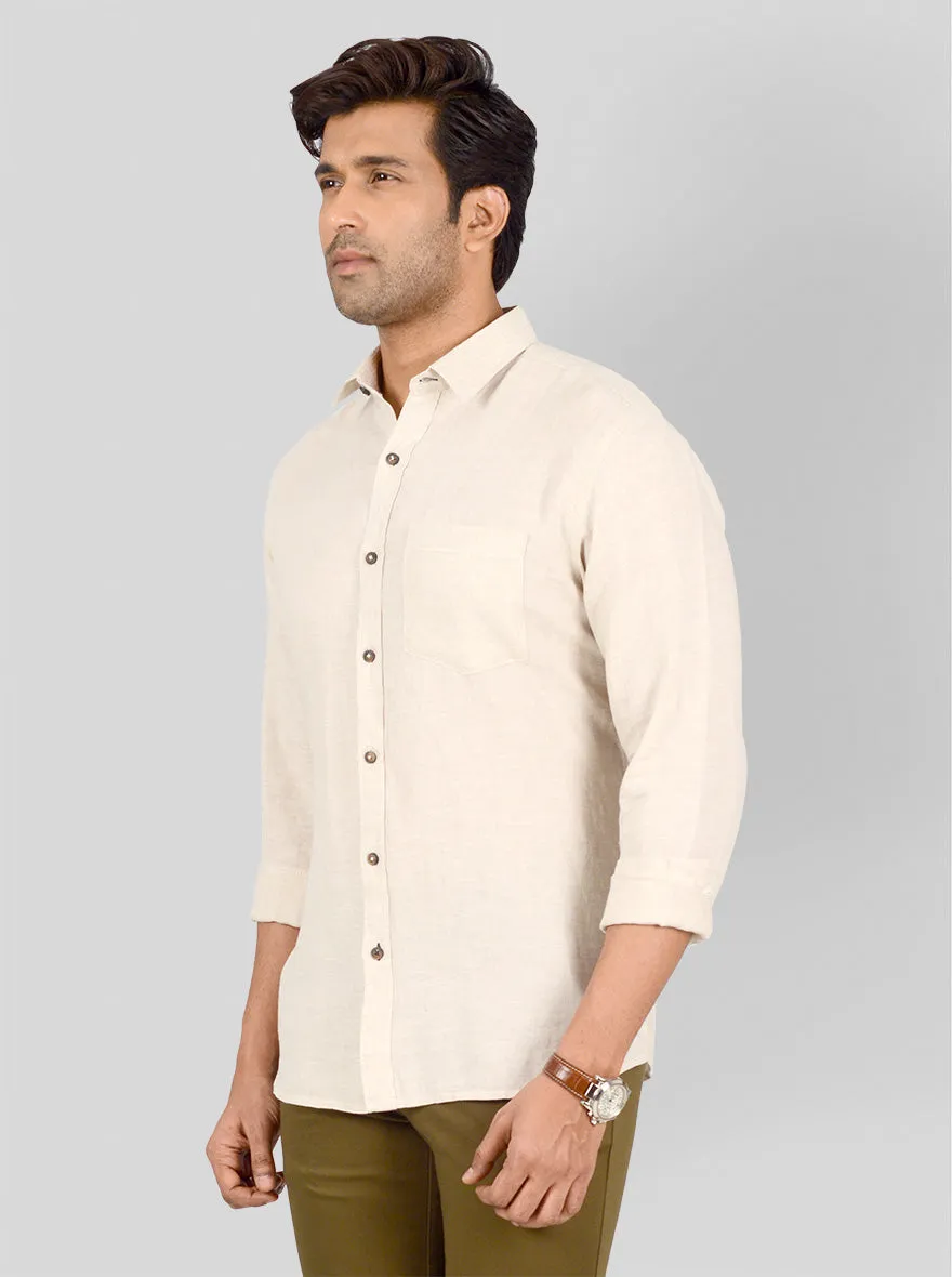 Light Khaki Self Textured Tailored Fit Casual Shirt | JadeBlue