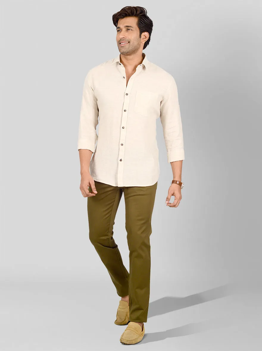 Light Khaki Self Textured Tailored Fit Casual Shirt | JadeBlue