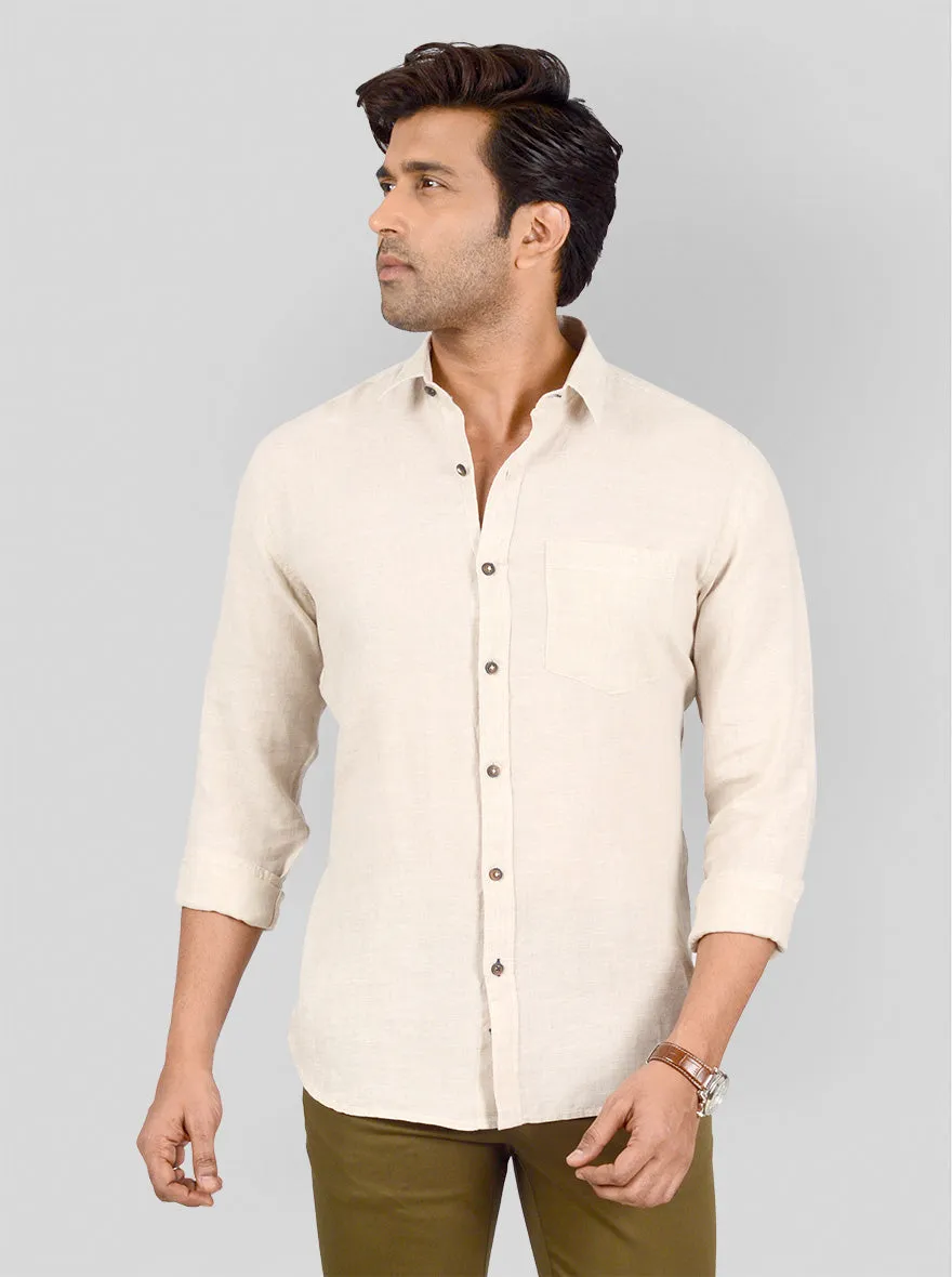 Light Khaki Self Textured Tailored Fit Casual Shirt | JadeBlue