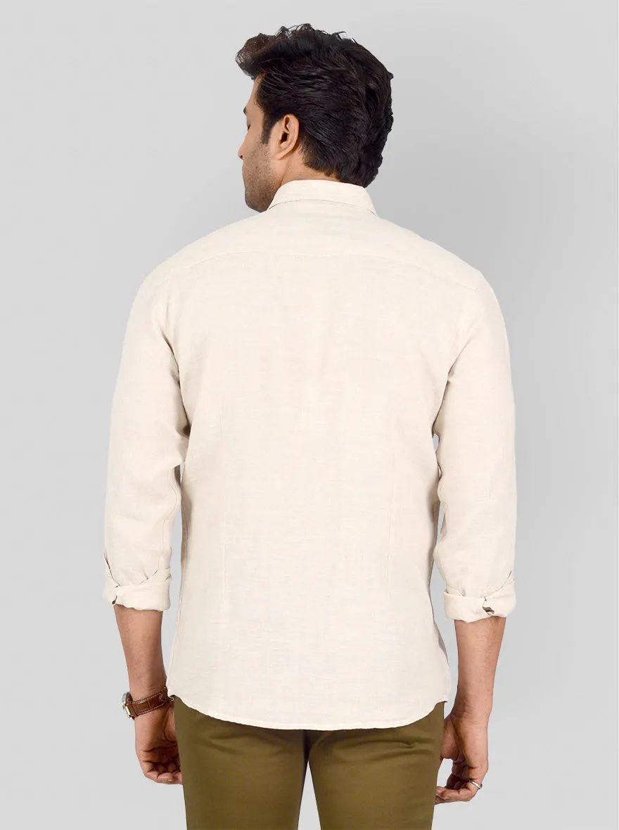 Light Khaki Self Textured Tailored Fit Casual Shirt | JadeBlue