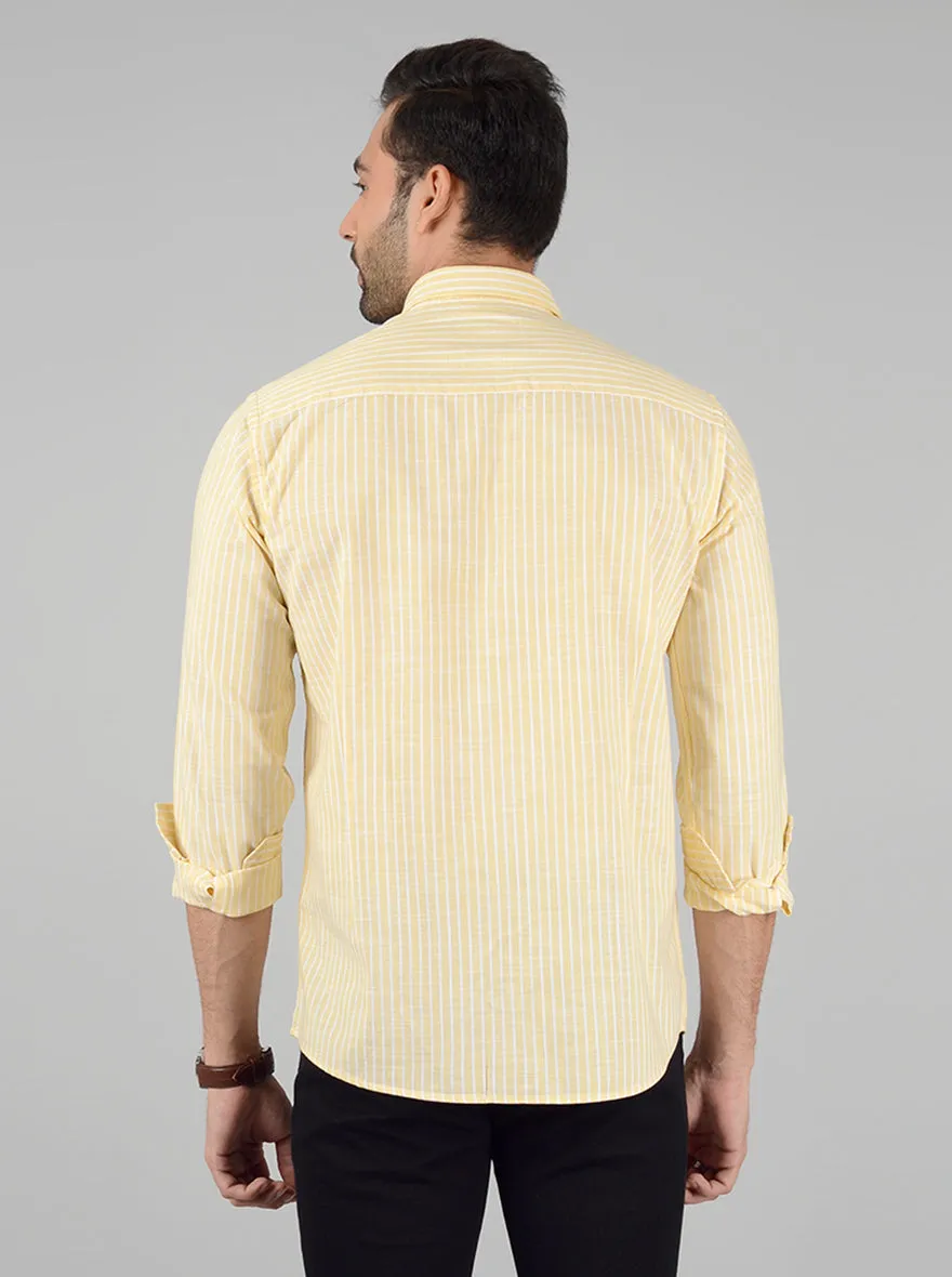 Light Yellow Striped Slim Fit Casual Shirt | Greenfibre