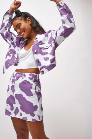 Lilac Cow Print Denim Jacket