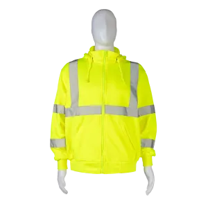 LSWS-C3 ANSI Class 3 High-Vis Lime Zip-Up Sweat Shirt With Detachable Hood