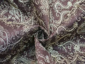 Mauve Thread Embroidered Silk Fabric