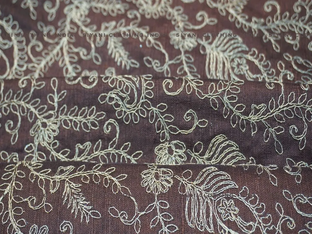 Mauve Thread Embroidered Silk Fabric