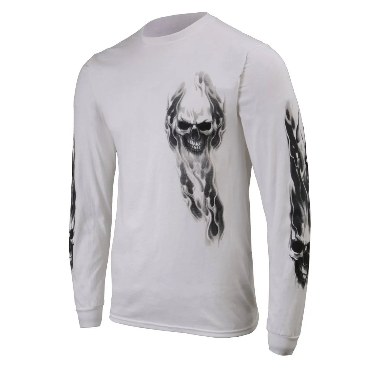 Milwaukee Leather MPMH117004 Men's 'Ghost Skull' White Long Sleeve Printed T-Shirt