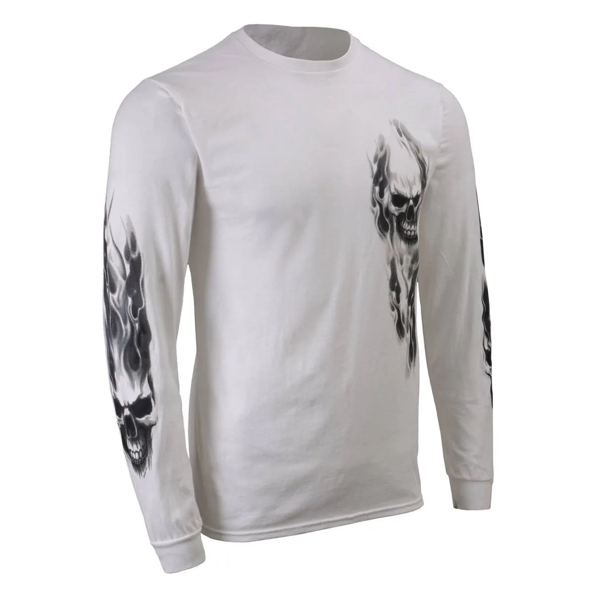 Milwaukee Leather MPMH117004 Men's 'Ghost Skull' White Long Sleeve Printed T-Shirt