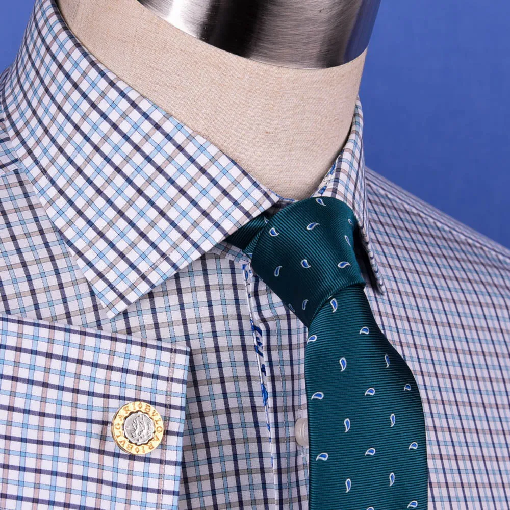 Multi-Colored Green Plaids & Checks Dress Shirt Business Formal Paisley Floral in French Cuffs